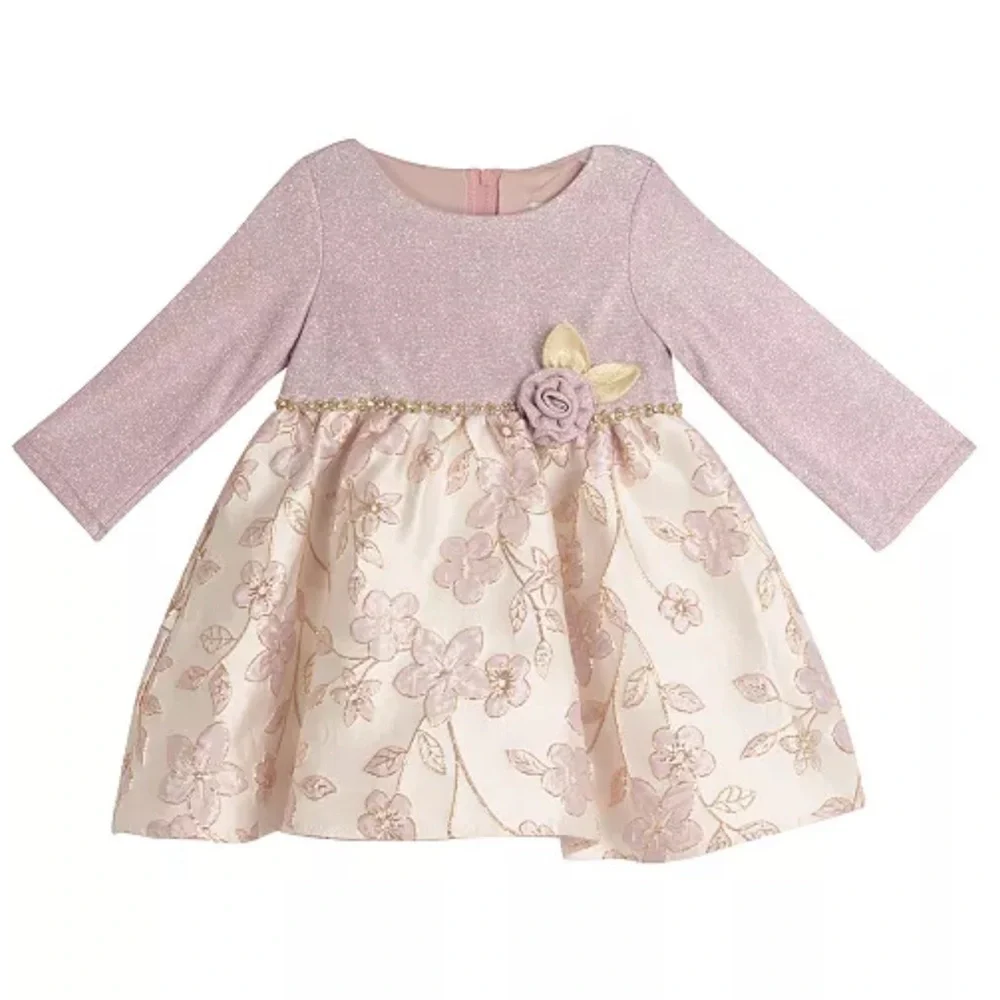 Rare Editions Mauve Floral Jacquard Holiday Party Dress 24M NWT Wedding